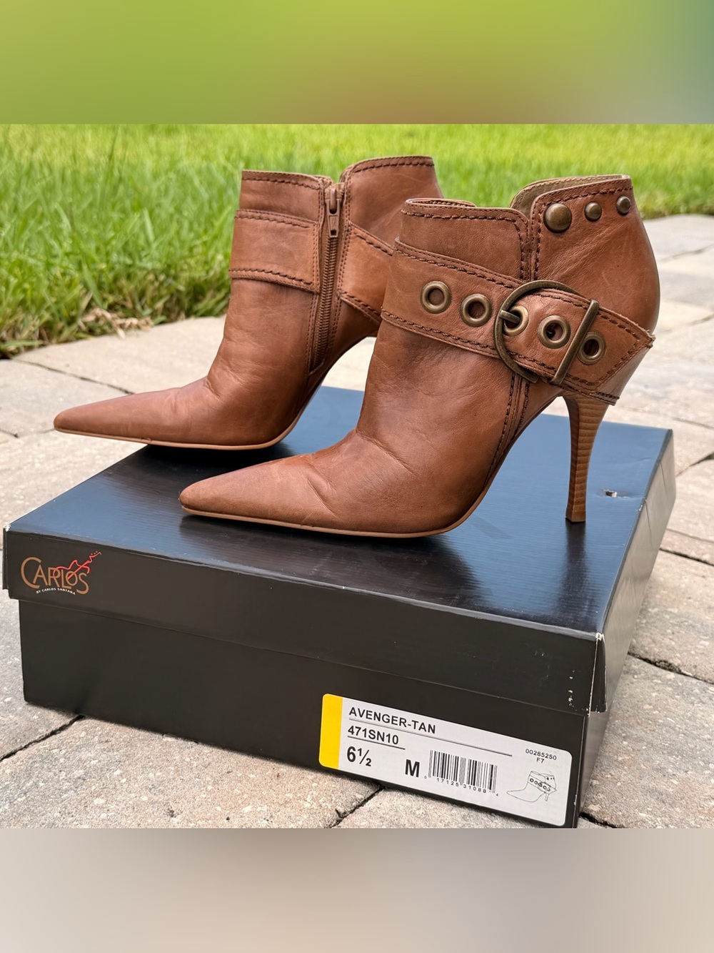 Carlos by Carlos Santana AVENGER Leather Pointed Ankle Booties w/ Buckle Sz 6.5 - Picture 6 of 6